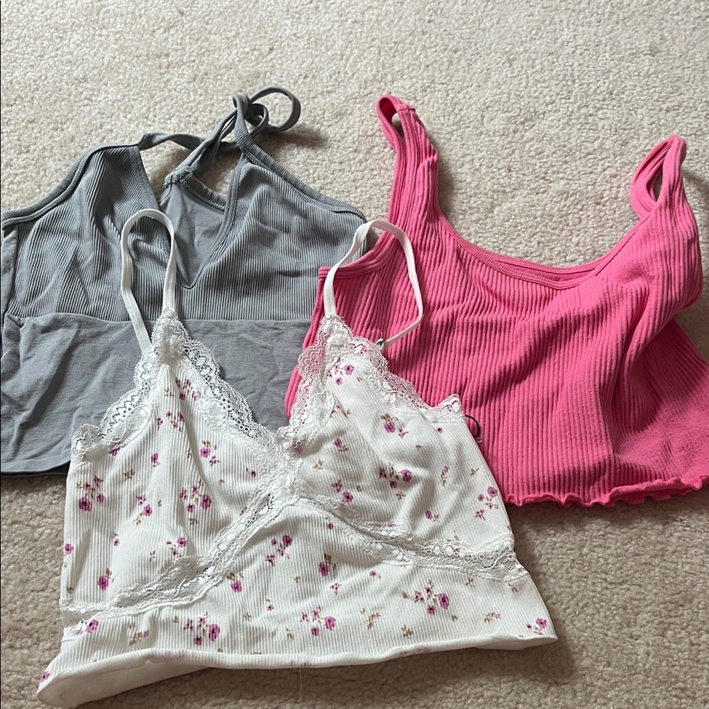 Forever 21 Gray, Pink, and Floral White Tank Tops